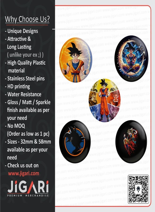 JIGARI - Designer Animie Theme Printed Badges for Bags, T-Shirts for Animie Accessories Lover | Multicolor Animie Printed Batches (Dragon Ball Z, Dragon Ball Z ( Pack of 5 ) - 1, 58 mm - Gloss Lamination) - Image 2